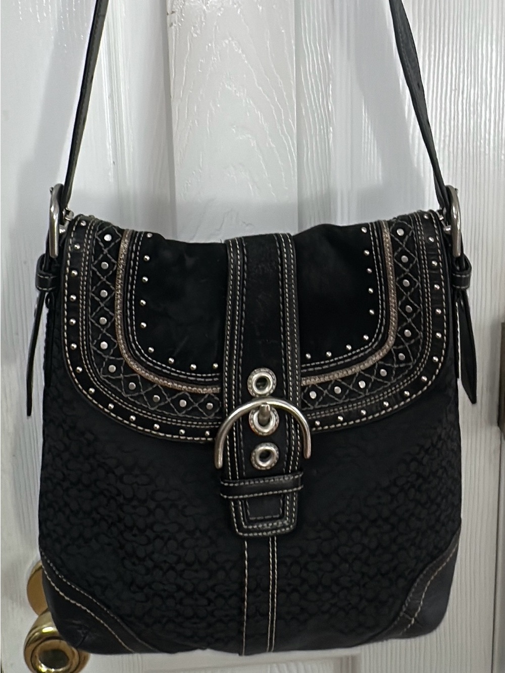 Coach Vintage Soho F11405 Black Signature C Patchwork w/Rivets Shoulder/Tote Bag